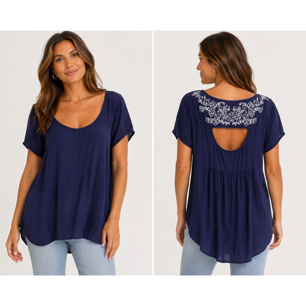 Torrid Navy Blue Floral Embroidered Back Cutout Blouse Top Womens Plus Size 1